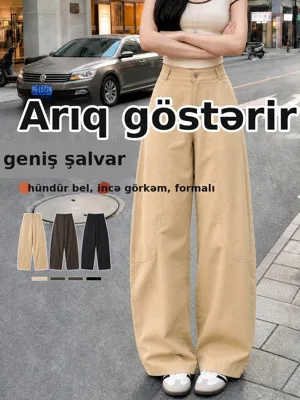 Qadın idman şalvarı, geniş, xaki rəng