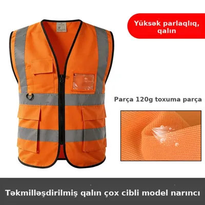 Əks etdirici jilet tor parça, çox cibli, şəkil 4