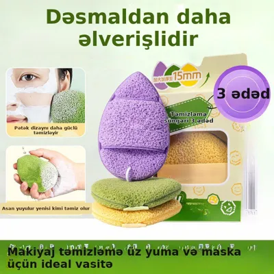 Üz yuma süngəri dəsti, əlcəklə, 3 ədəd