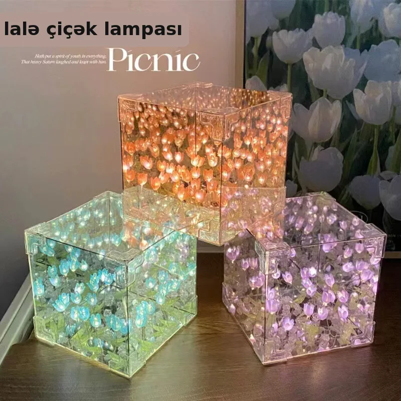 Tulip Flower Cube Night Light DIY Craft Gift