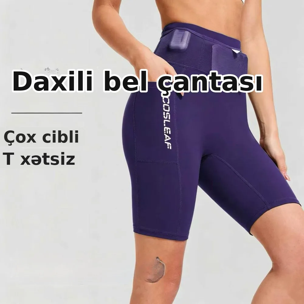 Qadın idman şortu, yüksək bel, yoqa üçün