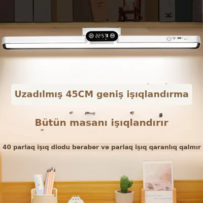 Maqnitli LED masa lampası, saatlı