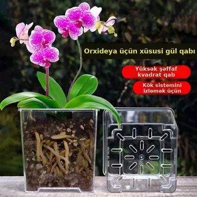 Kvadrat şəffaf akril gül qabı