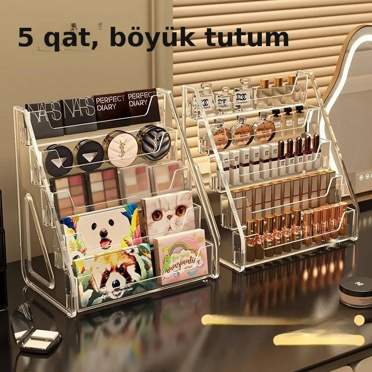 Şəffaf çoxqatlı kosmetika saxlama qutusu