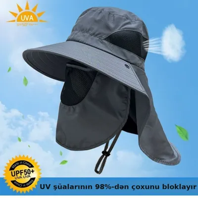 Üz örtüklü geniş kənarlı günəş papağı