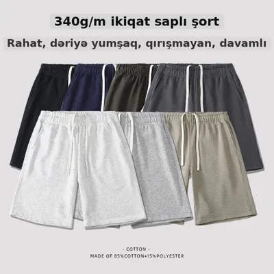Kişi şort, qalın pambıq, sərbəst kəsim
