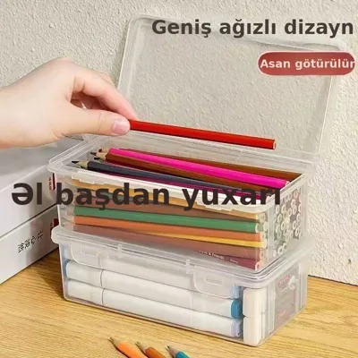 Böyük həcmli şəffaf qələm qutusu