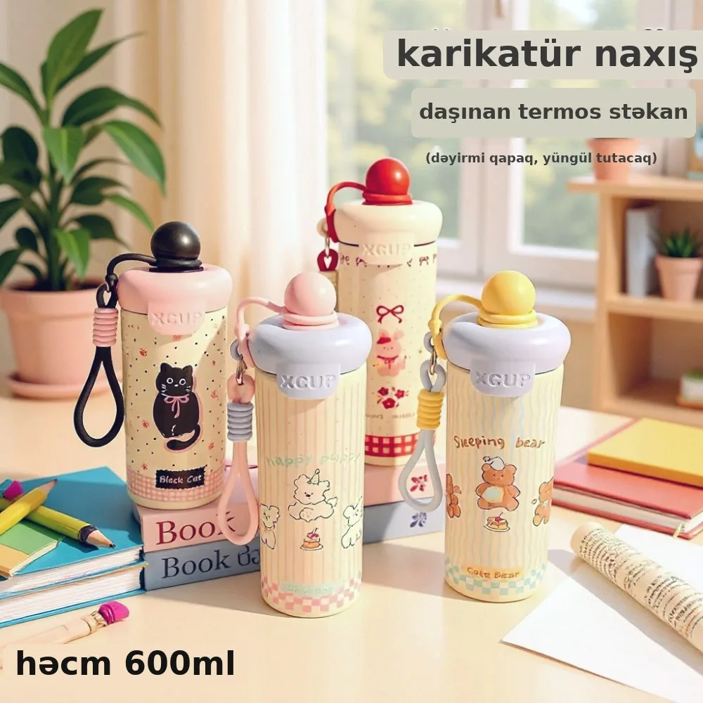 Termos stəkan böyük həcmli, poladdan, qamışlı