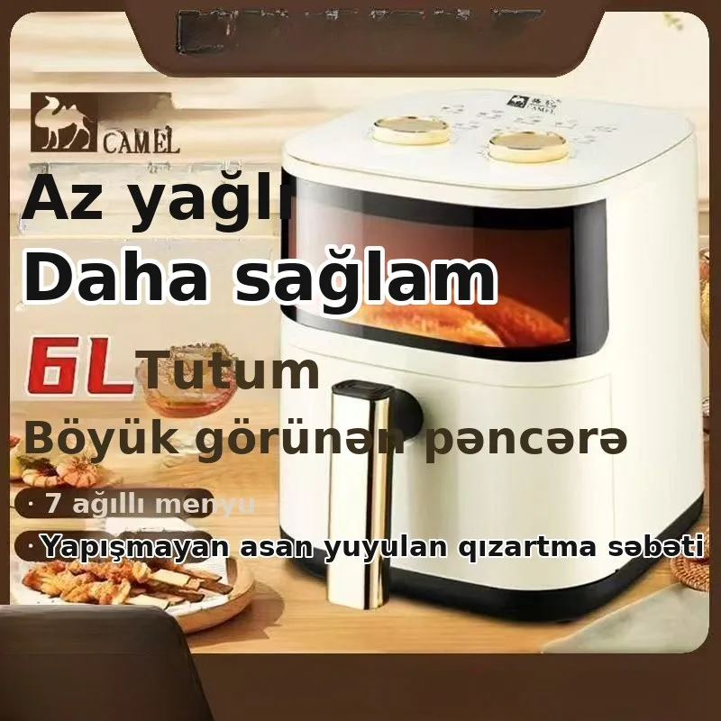 6L ağıllı hava fritürnisi, şəffaf pəncərəli