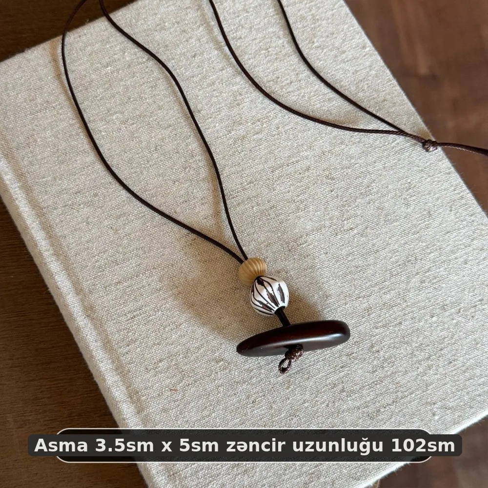 Qadın boyunbağısı taxta qolye retro stil, şəkil 4