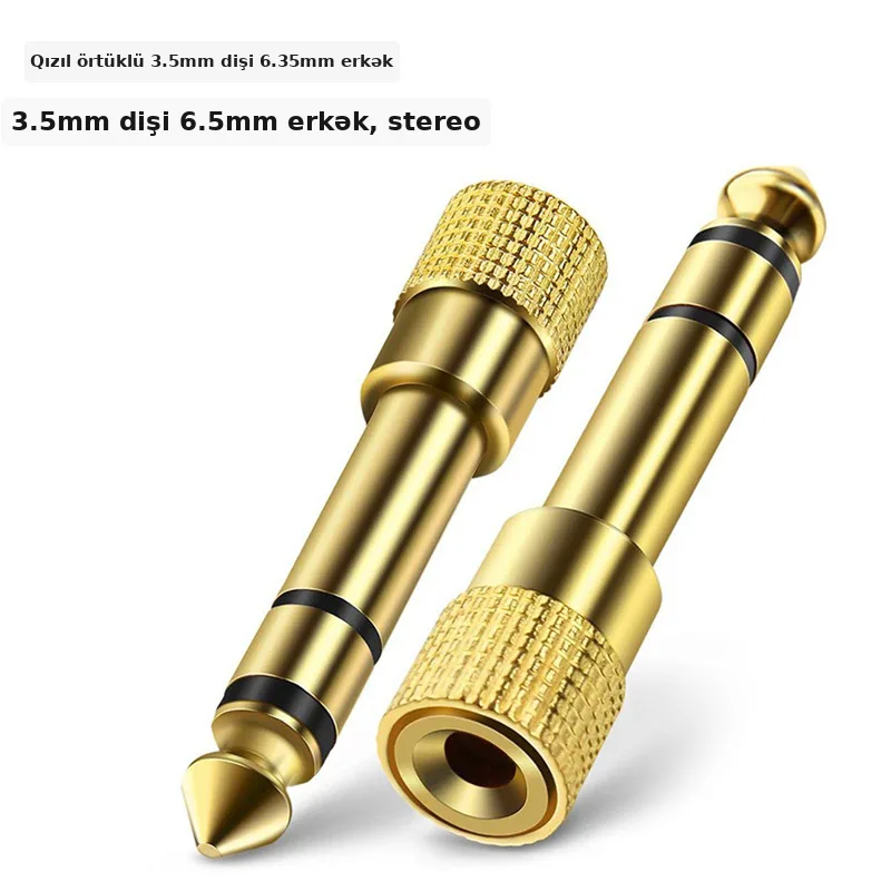 Audio adapteri 3.5mm-dən 6.5mm-ə qızıl örtüklü, şəkil 3