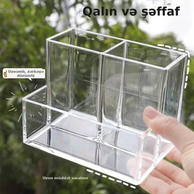 Şəffaf akril qələm qabı 3 bölməli, şəkil 1