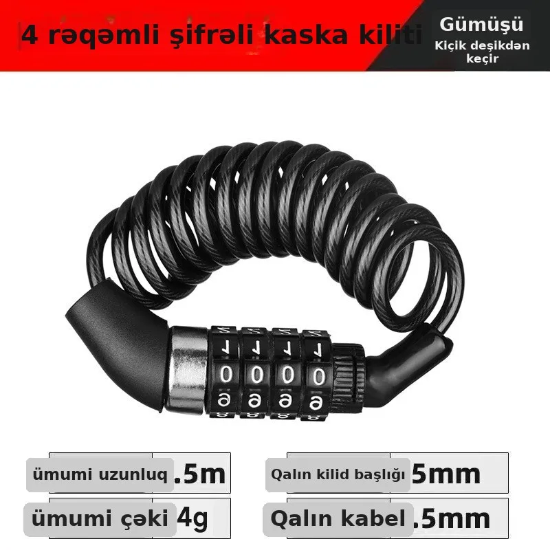 Velosiped üçün şifrəli polad məftilli kilid, şəkil 2