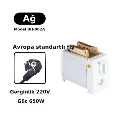Çörək qızardıcı 2 dilimlik ev üçün
